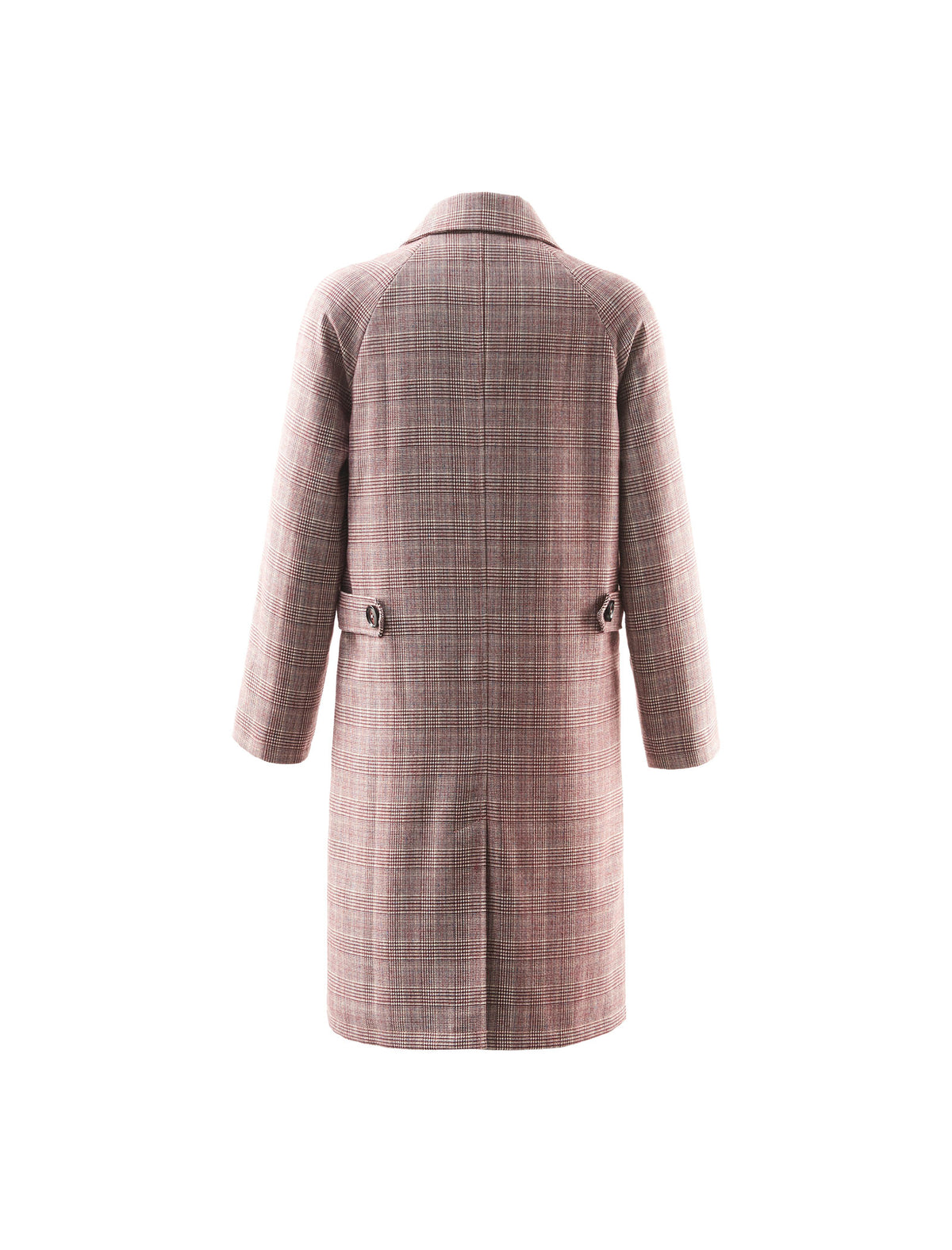 Plaid Collared Raglan-Sleeve Double-Breasted Trench Coat