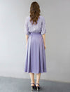 Lavender Floral Embroidery Puff Sleeve Sheer Blouse