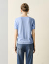 Notched V-Neck Graphic Knit Short Sleeve Top