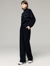 Stand-Collar Drop-Shoulder Half-Zip Relaxed Top