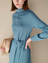 Knit Turtleneck Long Sleeve Belted Dress