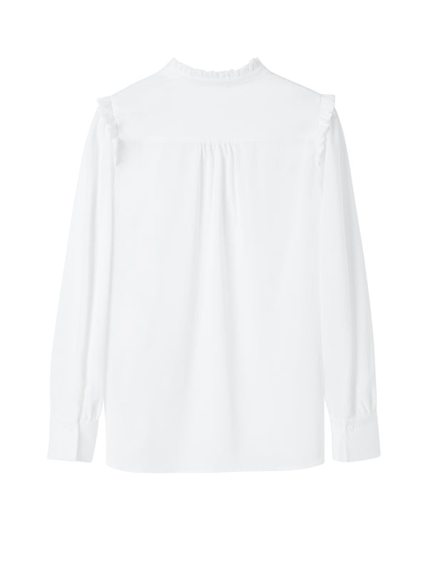 Elegant Ruffled Stand Collar Long-Sleeve Blouse