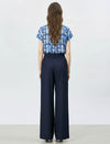 Mulberry Silk Blue Watercolor Geometric Print Cap Sleeve Blouse
