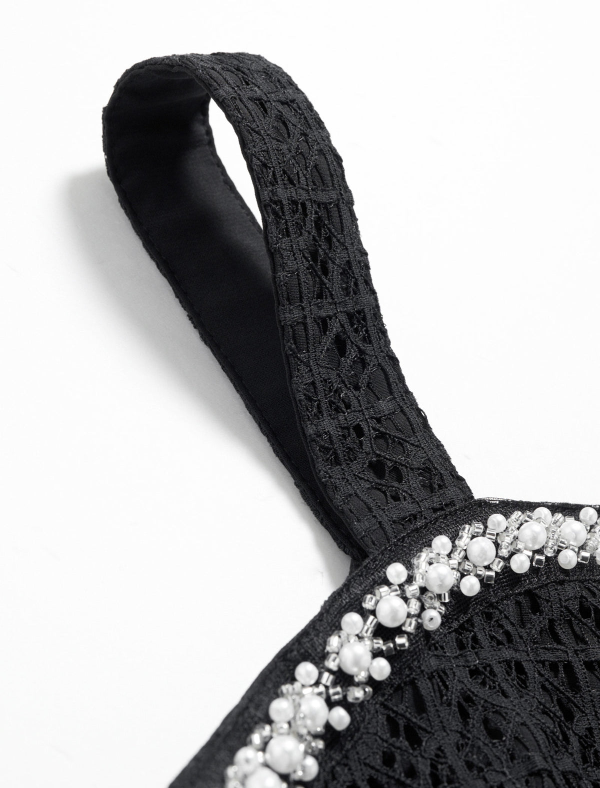 Embellished Trim Black Lace Midi Dress