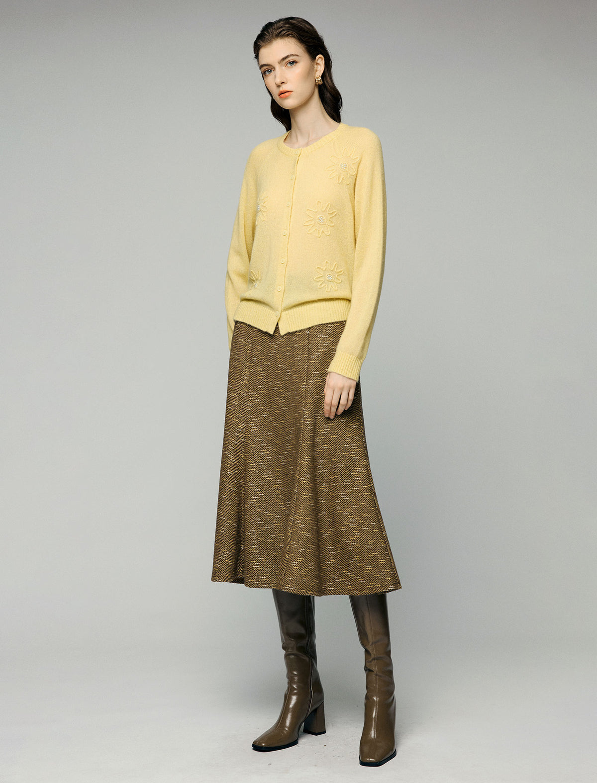 Wool Blend Textured High-Waist Mermaid Midi Skirt