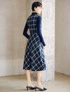 Plaid V Neck Sleeveless A Line Midi Dress