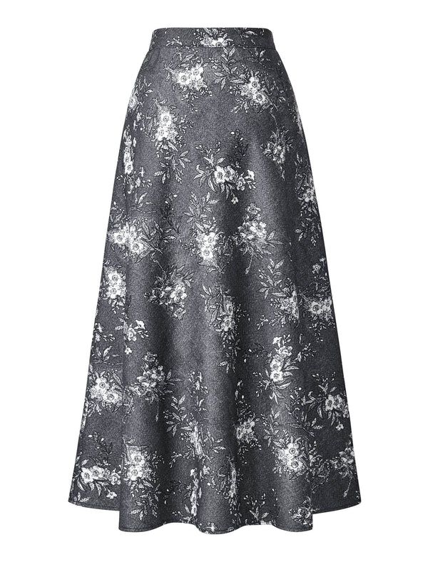 Vintage Printed High-Waist A-Line Midi Skirt