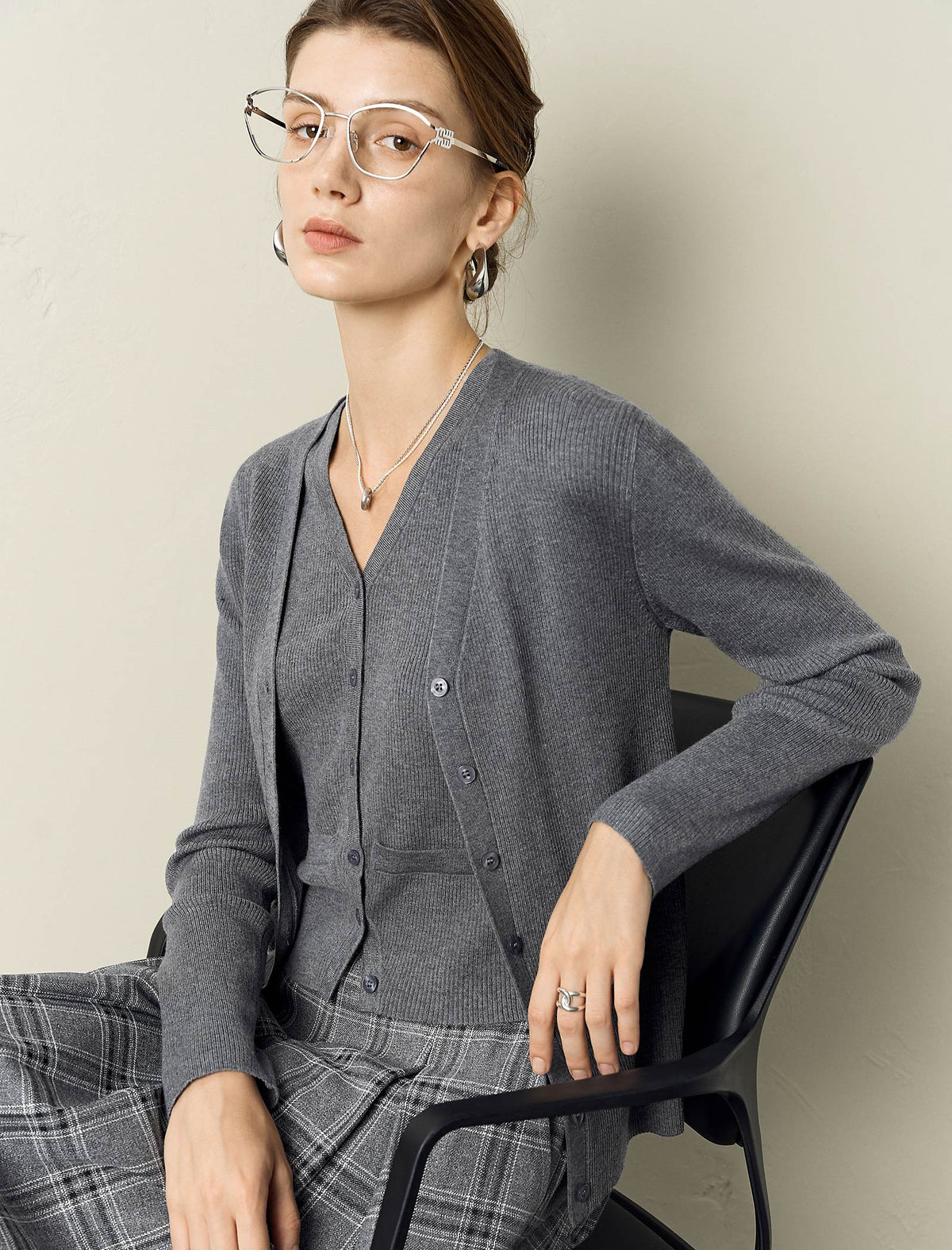 Knit Cardigan and Vest Two-Piece Set