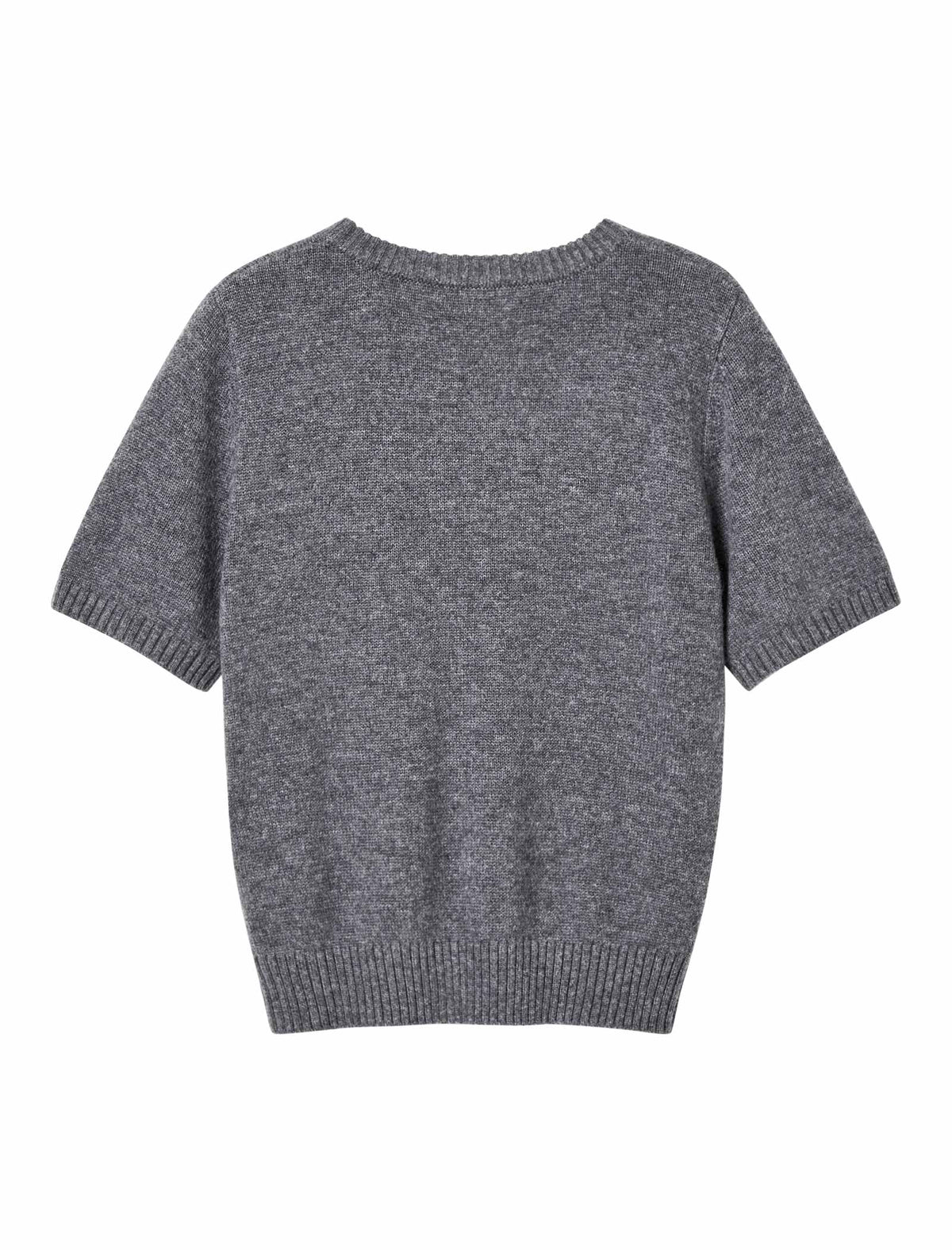 Grey Floral Embroidered Short Sleeve Sweater