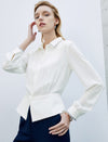 Collared Contrast Trim Peplum Waist Blouse