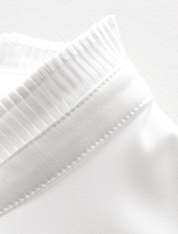 Frill Mock Neck Semi-Sheer Sleeve Blouse