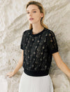 Black Lace Crew Neck Short Sleeve Top