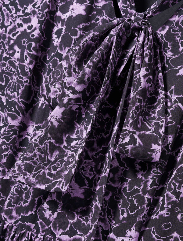 Purple Floral Tie-Neck Midi Dress