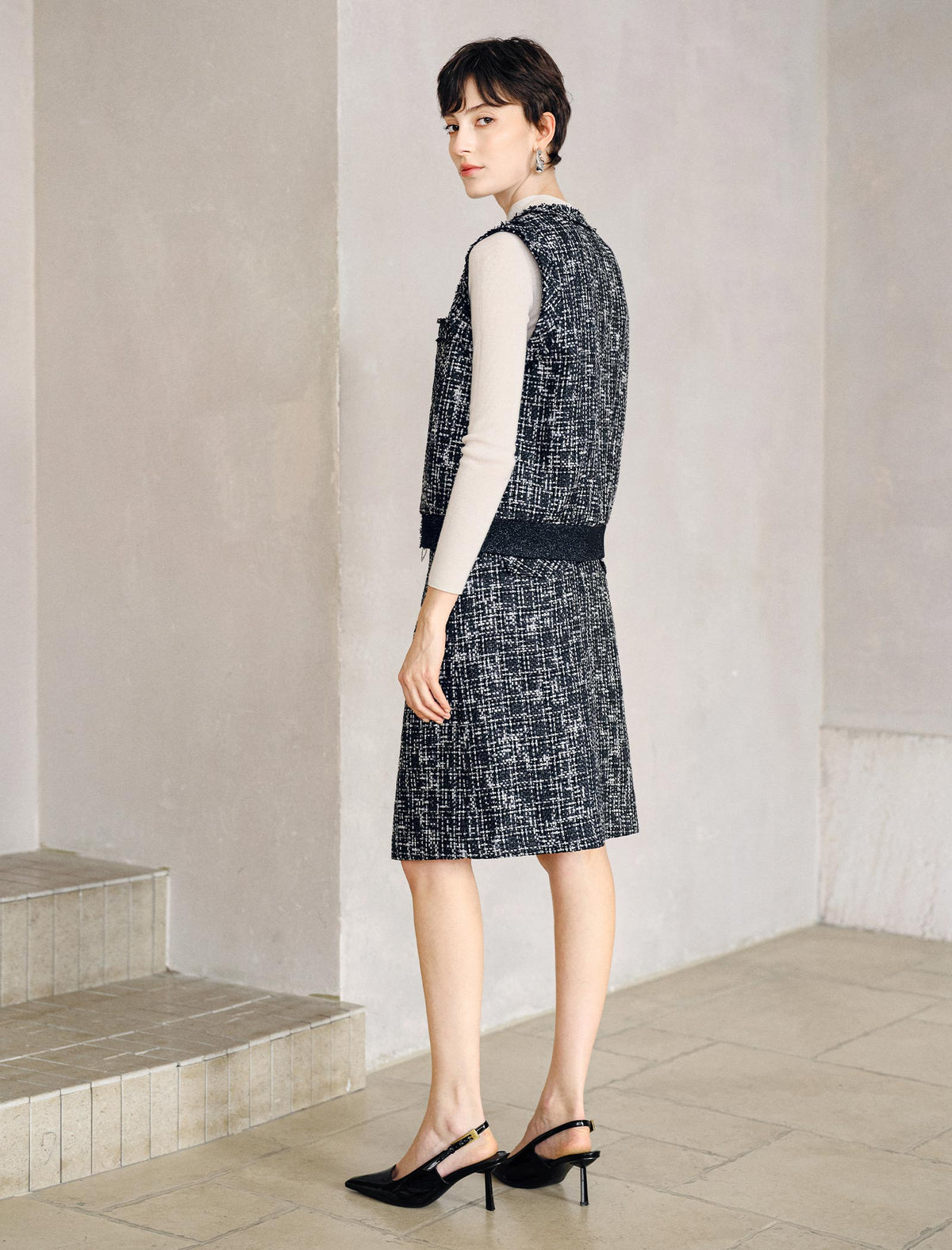 Sparkle Tweed Wool Blend Straight H-Line Skirt