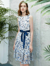 Lace Floral Waist-Cinched Sleeveless Dress