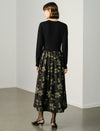 Floral Print Long-Sleeve Mixed-Media Midi Dress