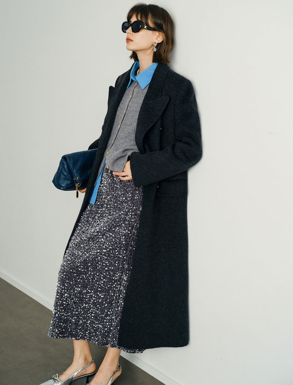 Wool Tencel Silk Blend Notched Lapel Overcoat