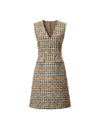 Wool Blend Plaid V-Neck Pocket Sleeveless Shift Dress