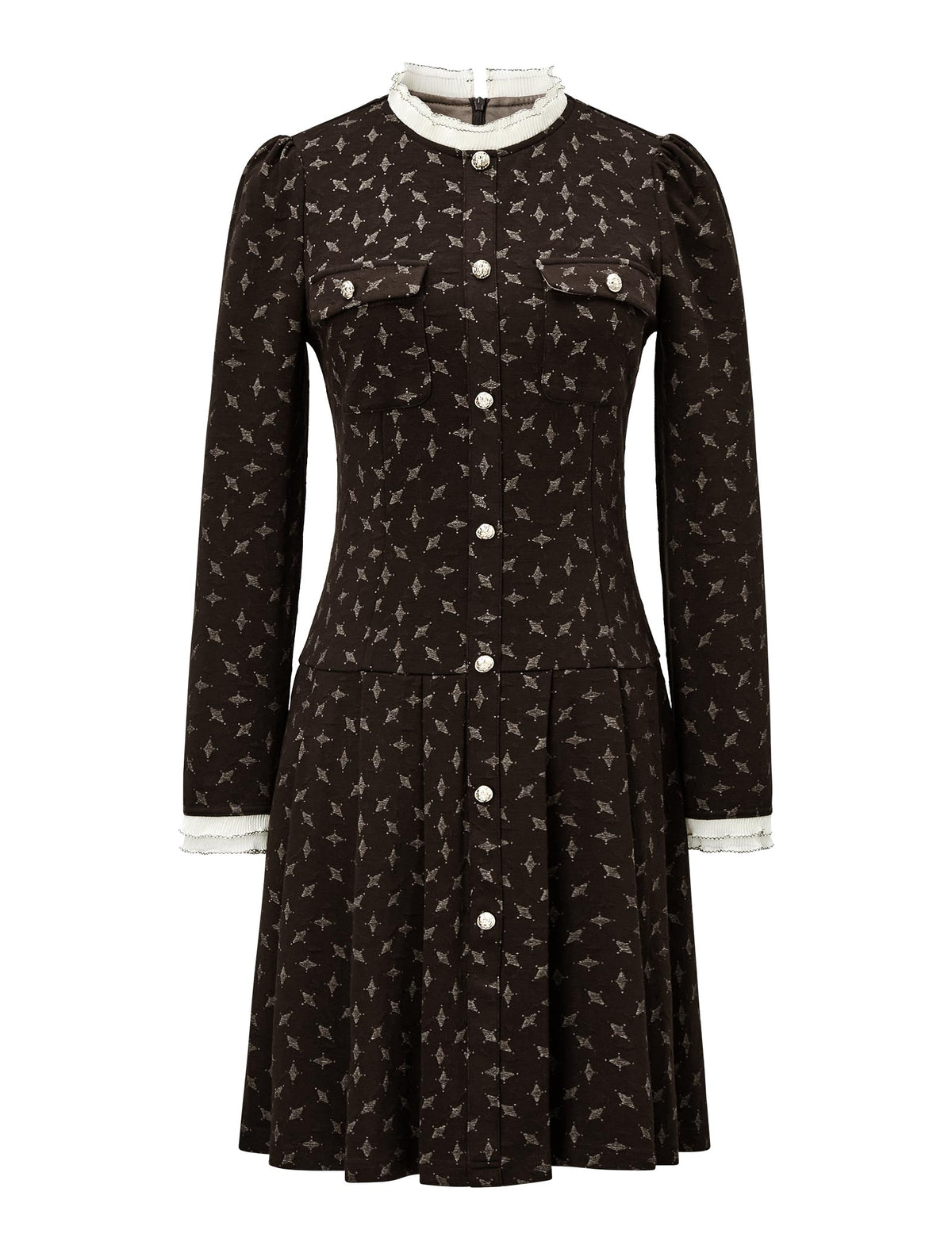 Floral Printed Lace Trim Pleated Mini Dress