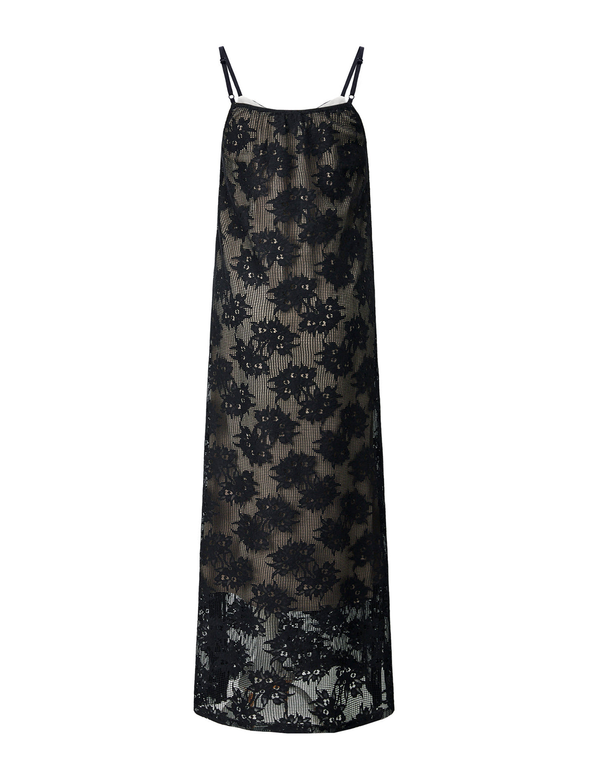 Black Floral Lace Maxi Slip Dress