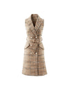 Wool Blend Textured Notched-Lapel Sleeveless Dress