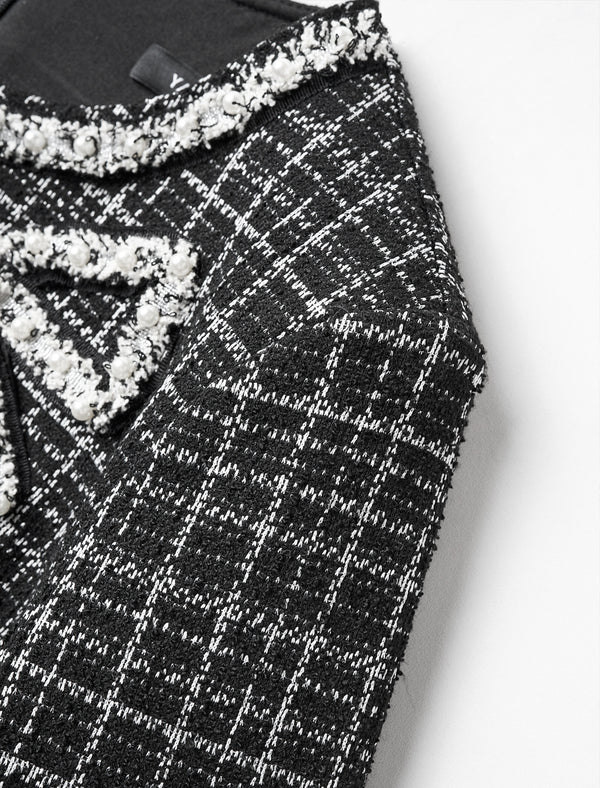 Tweed Plaid Bow Detail Dress