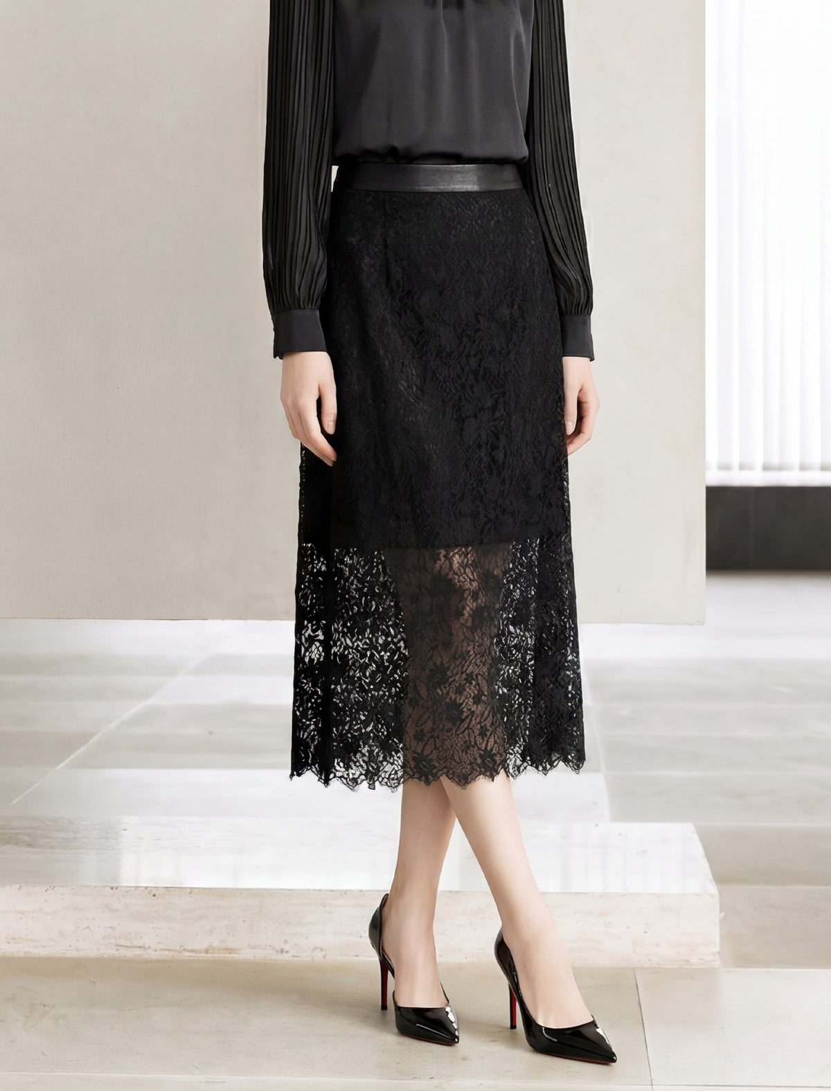 Black Lace Midi Skirt