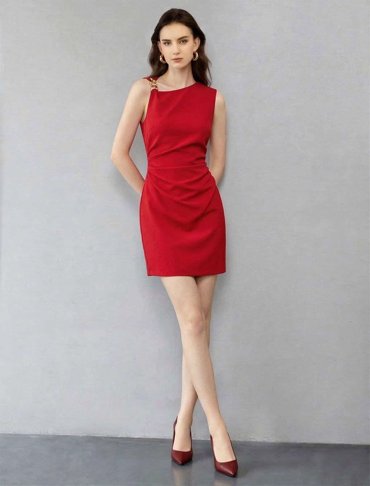 Asymmetric Ruched Metallic Detail Dress