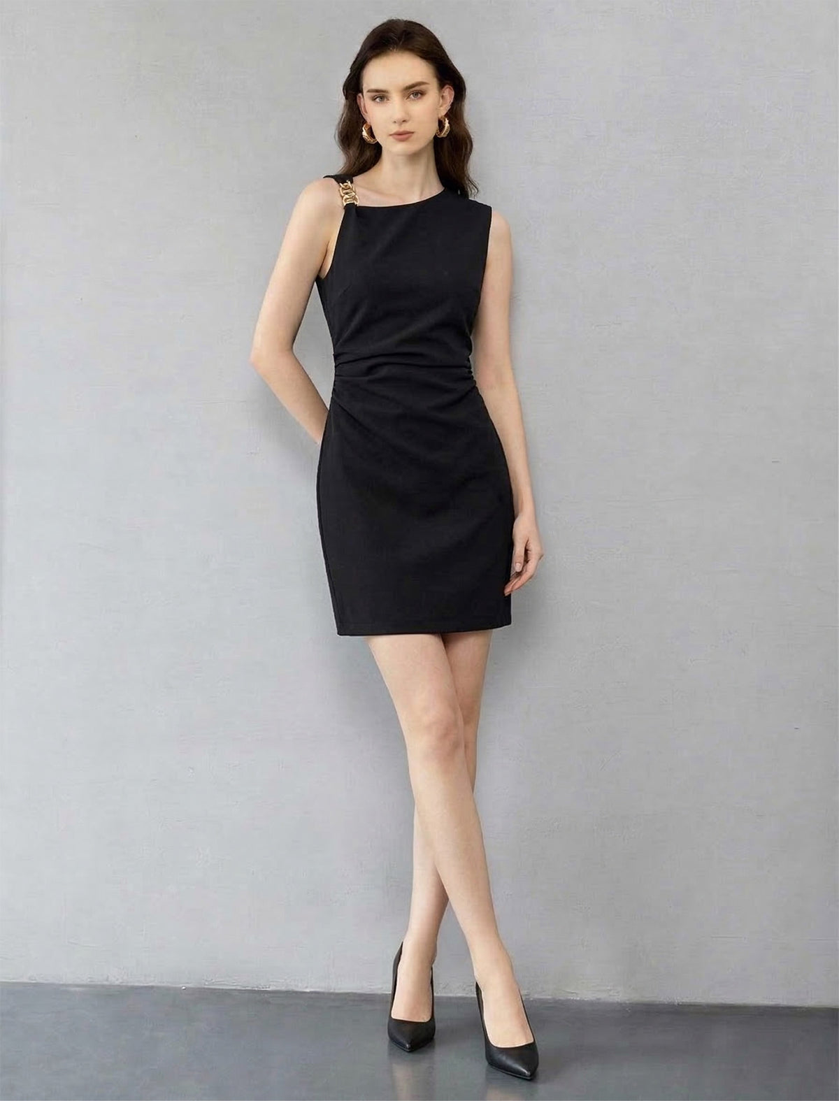 Asymmetric Ruched Metallic Detail Dress