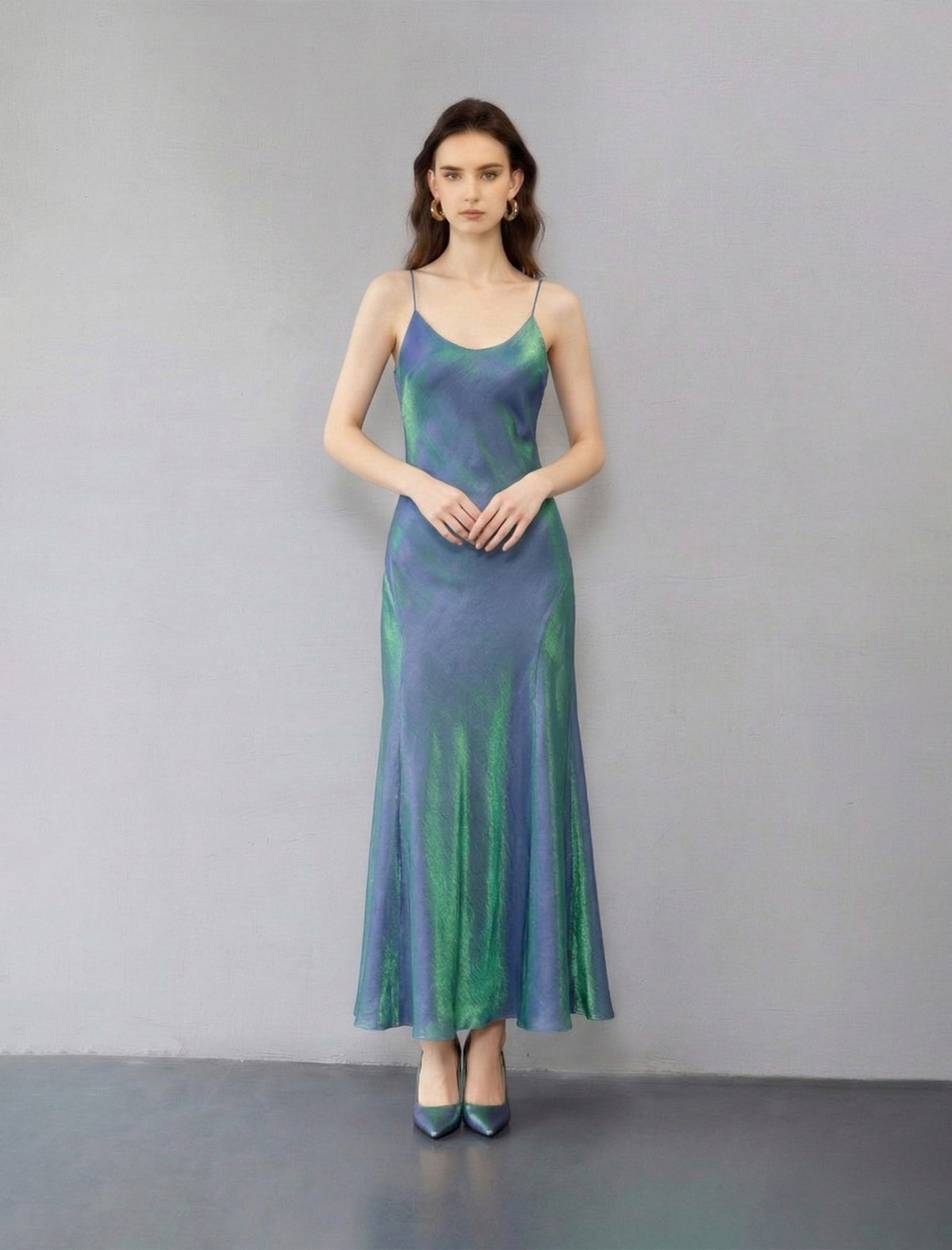 Sleek Draped Slim-Fit Maxi Slip Dress