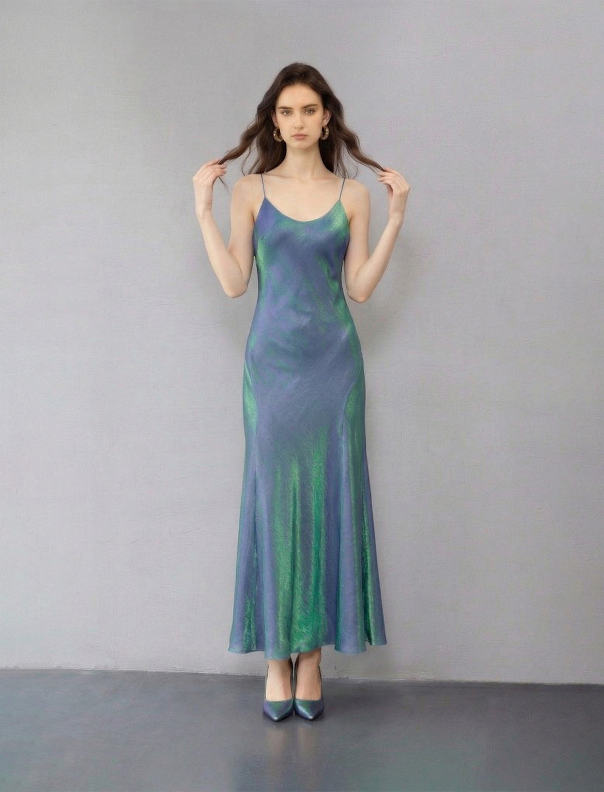 Sleek Draped Slim-Fit Maxi Slip Dress