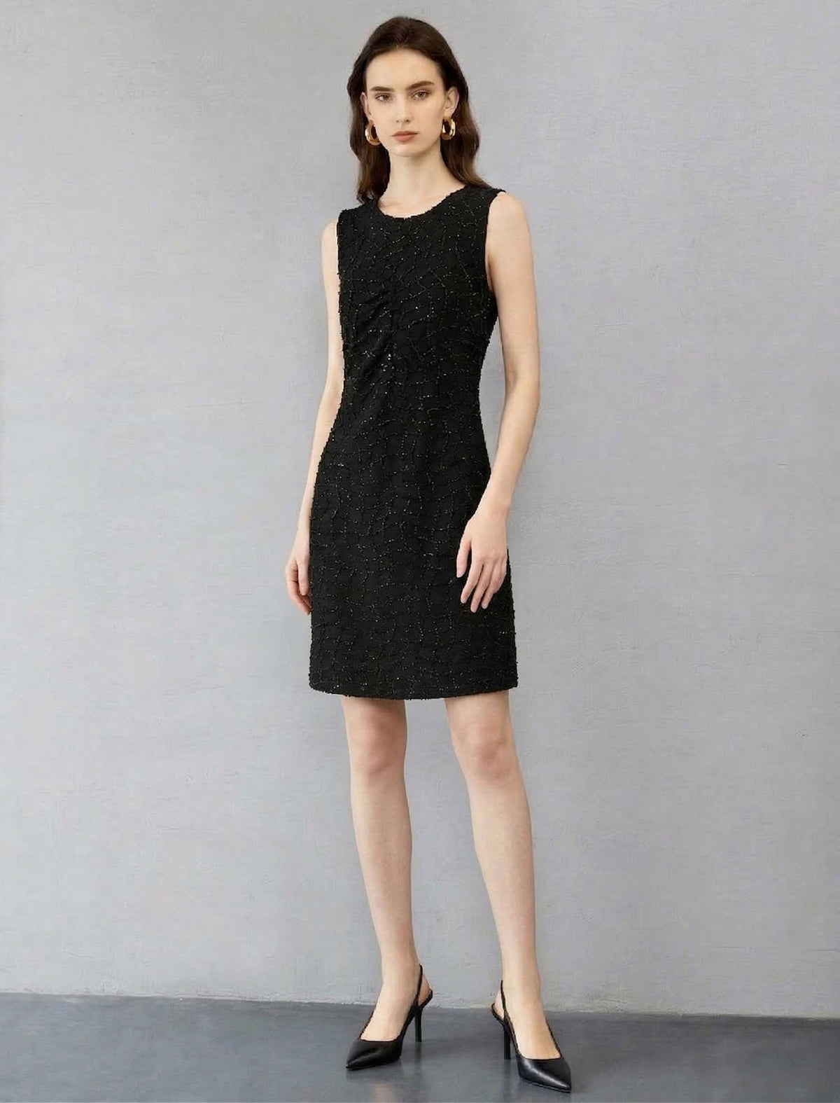 Shimmering Black Defined Waist Slip Mini Gown