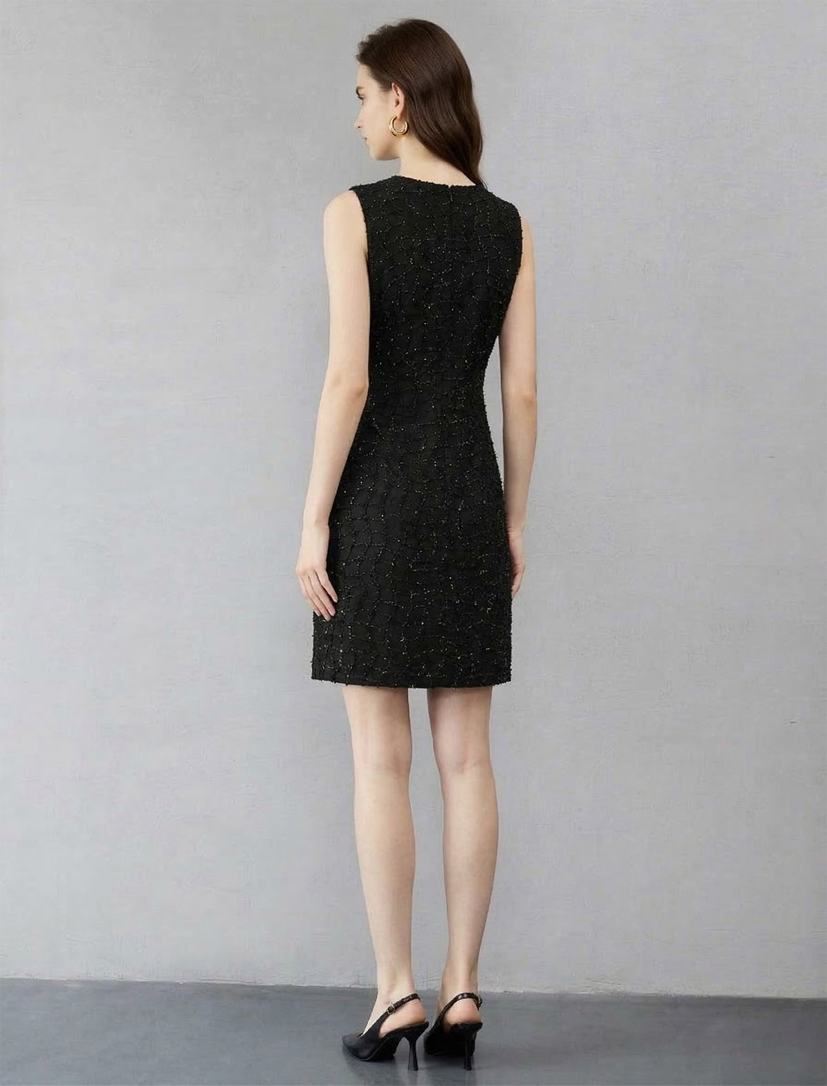 Shimmering Black Defined Waist Slip Mini Gown