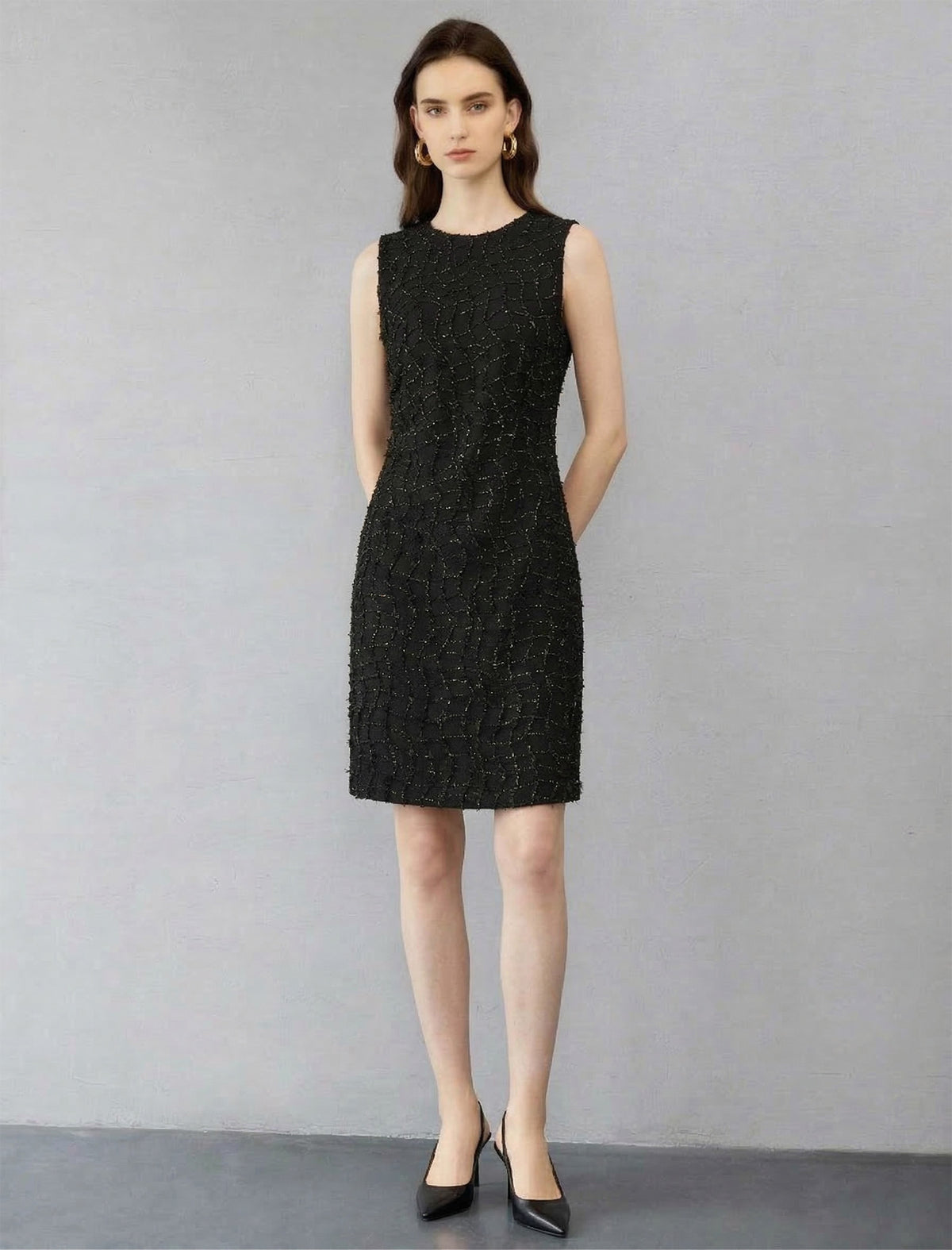 Shimmering Black Defined Waist Slip Mini Gown