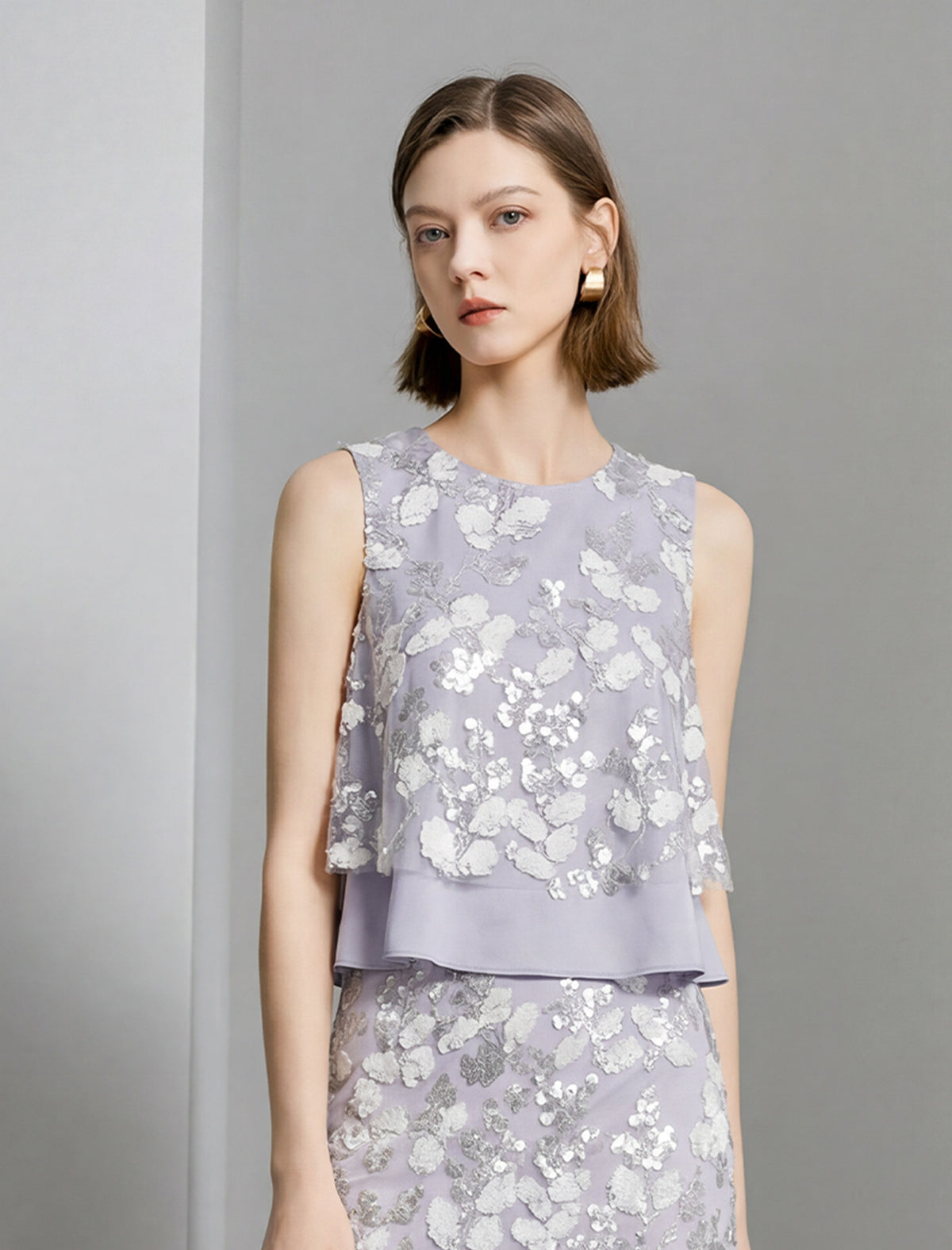 Sequin Floral Sleeveless Top