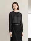 Beaded Neck Pleated Acetate Blouse