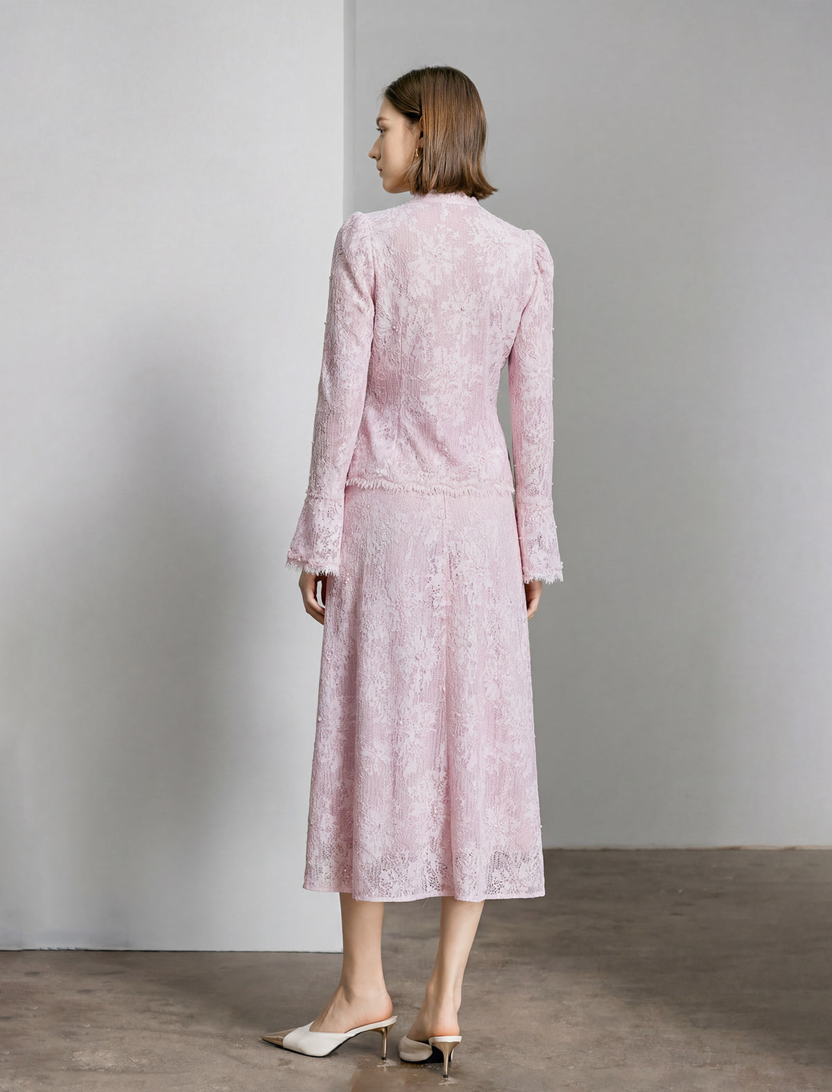 Lace Puff Sleeve Wool Top