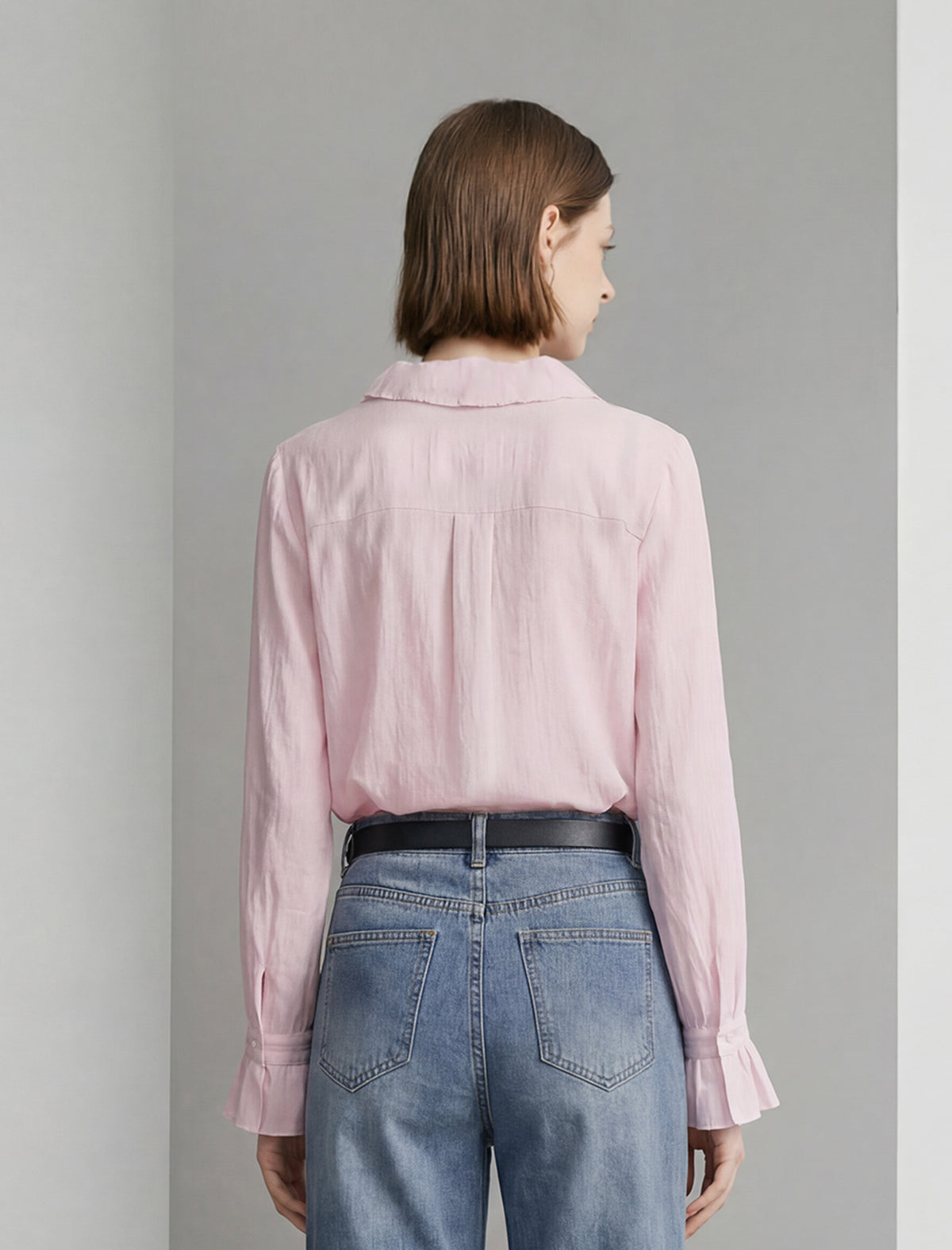 Cashmere Ruffle Detail Button-Down Shirt