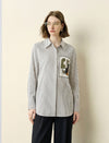 Mulberry Silk Striped Art Print Patch Shirt