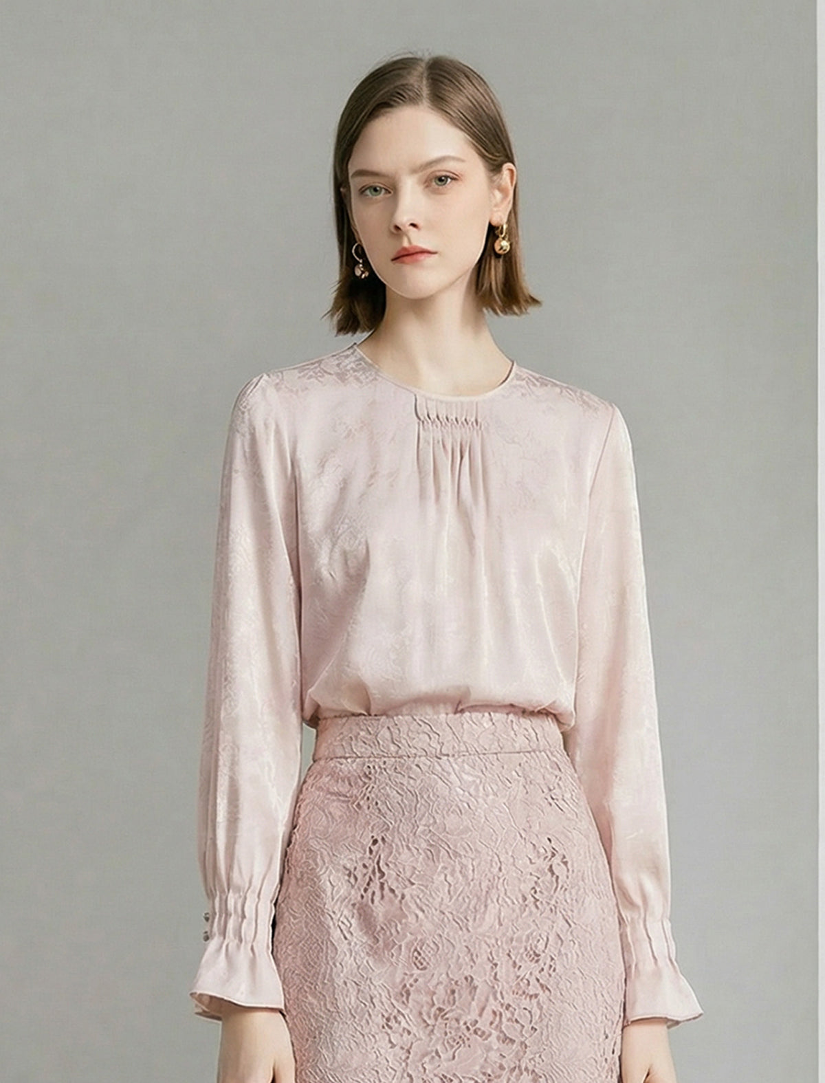100% Mulberry Silk Blush Ruched Front Blouse