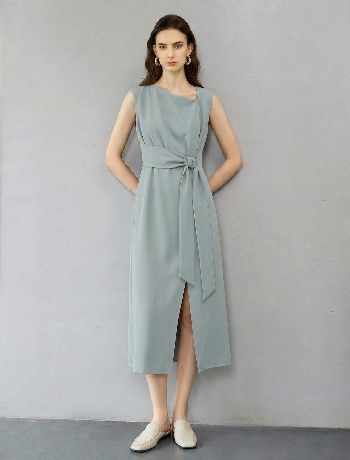 Deconstructed Silk Crepe Dress with Inset Waist