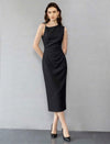 Asymmetric Ruched Metallic Detail Midi Dress