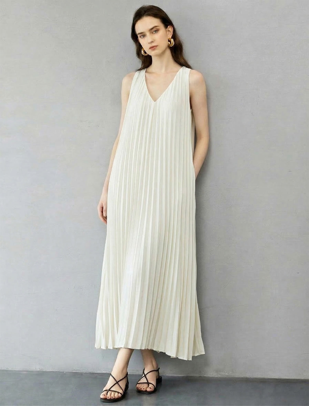 Intricate Pleated Halter Neck Gown