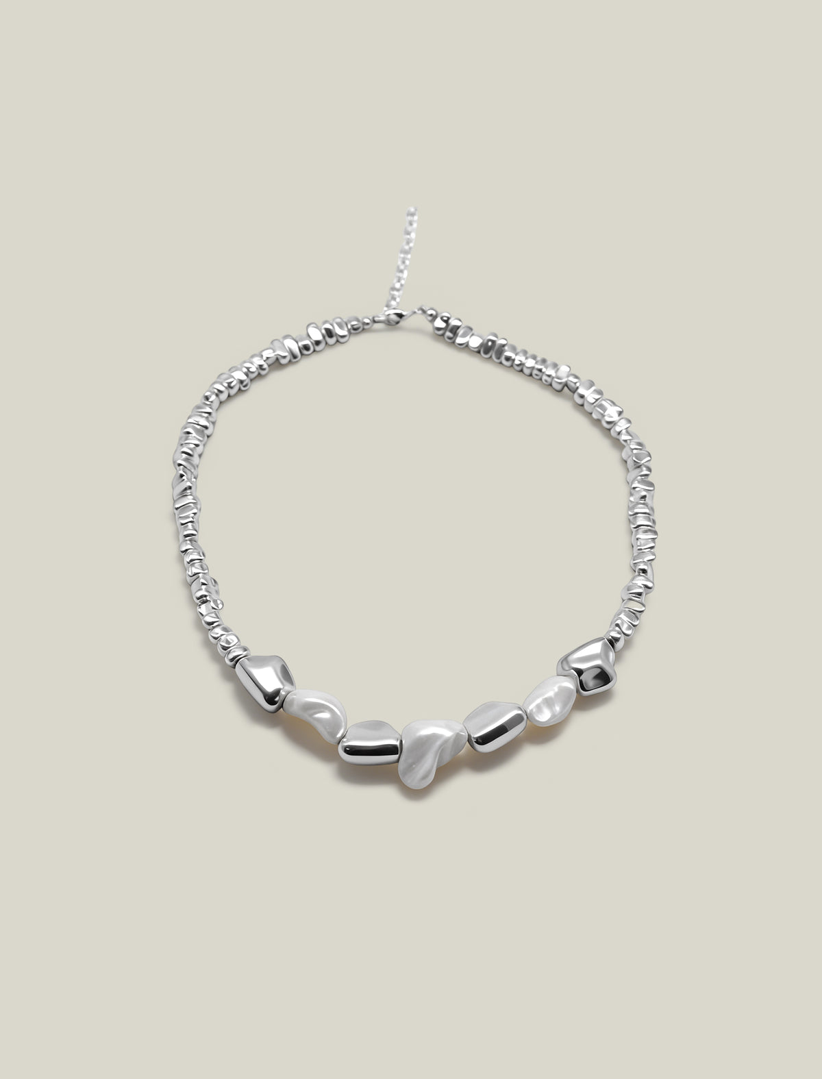 Baroque Pearl And Hammered Metal Choker Necklace