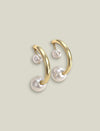 Gold Crescent And Pearl Drop Hoop Earrings