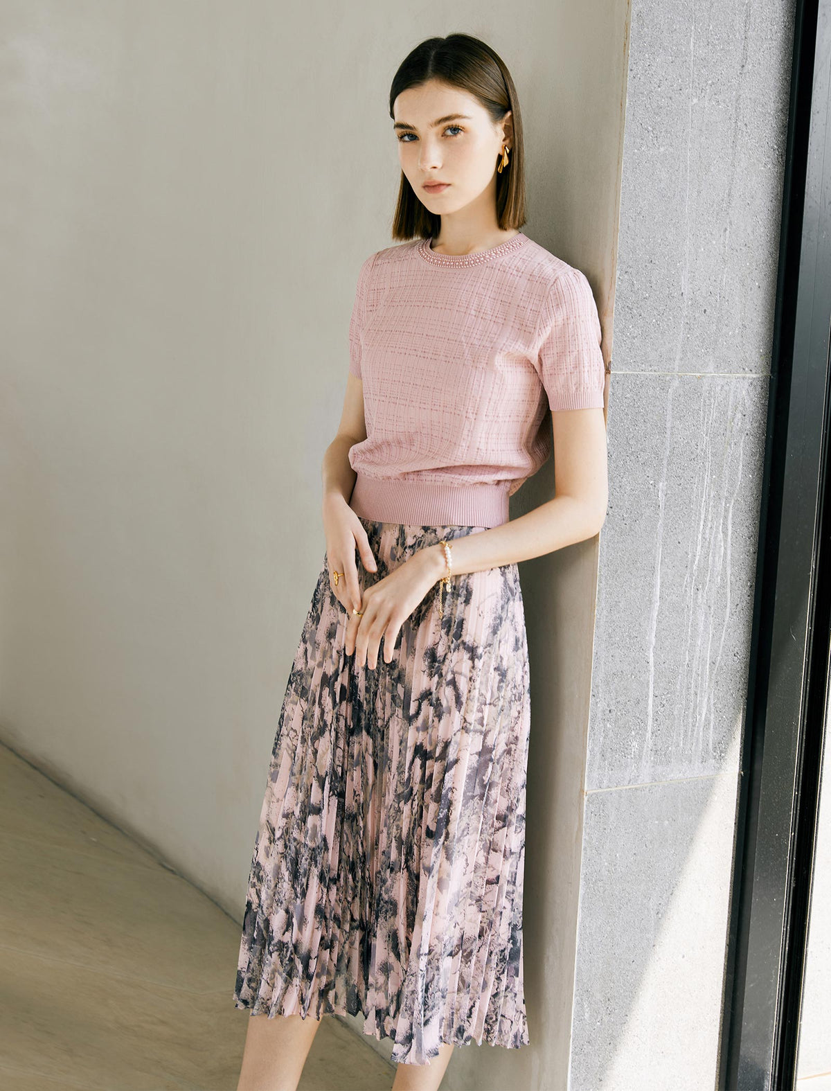 Textured Knit Round Neck Top