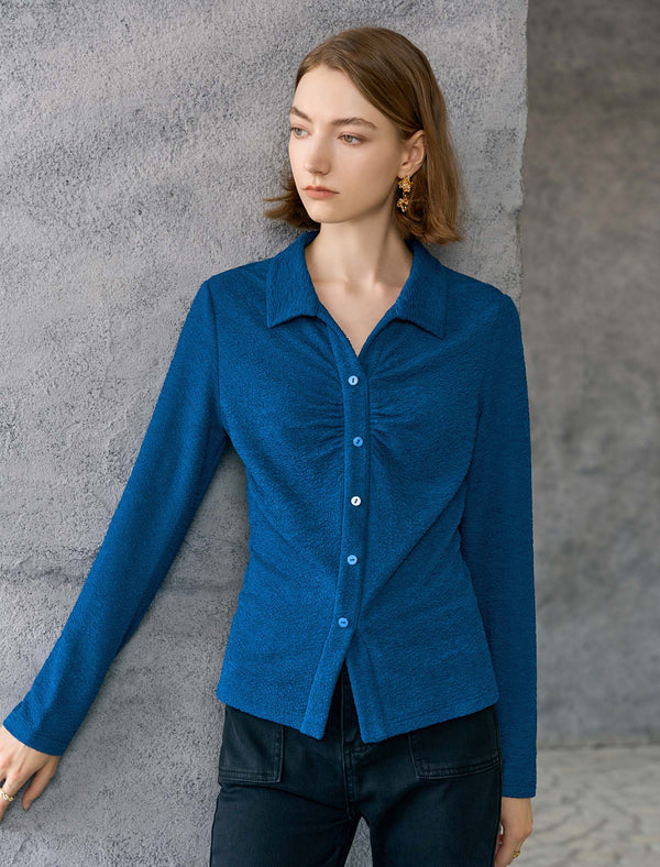 Vintage Pleated Button Textured Detail Polo Shirt