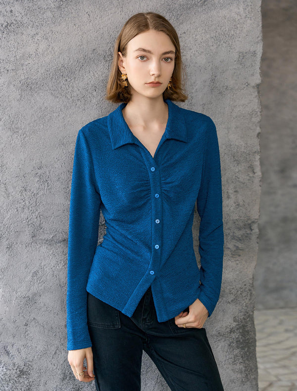 Vintage Pleated Button Textured Detail Polo Shirt