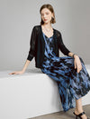 Floral Print Side Slit V-Neck Slip Midi Dress