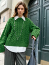 Emerald Wool Cable-Knit Oversized Sweater